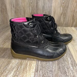 SPERRY SCK163758 Black Pink Youth US Size 3M Lace Up Quilted Duck Boots